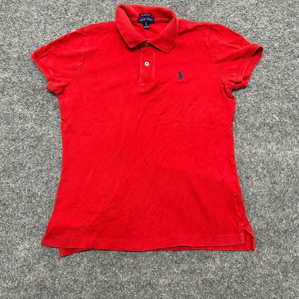 Ralph Lauren Polo Womens Size M Red The Skinny Polo Short Sleeve Pique Cotton